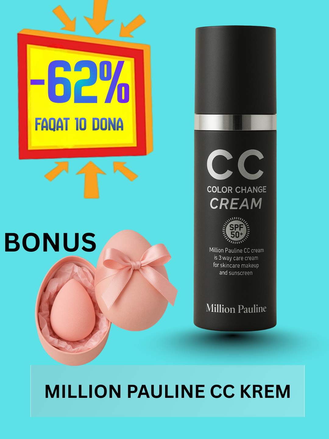 Крем Million Pauline, подстраивающийся под тон кожи, CC Color Change, SPF50 PA+++, 30 мл