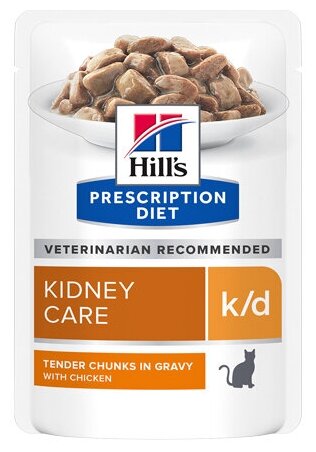 Влажный корм для кошек Hill's Prescription Diet K/D Feline Kidney Care Chicken 12 шт. х 85 г (кусочки в соусе) - фотография № 3