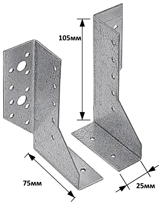 Опора бруса 25х105х2мм Крепление балки разрезное левое + правое