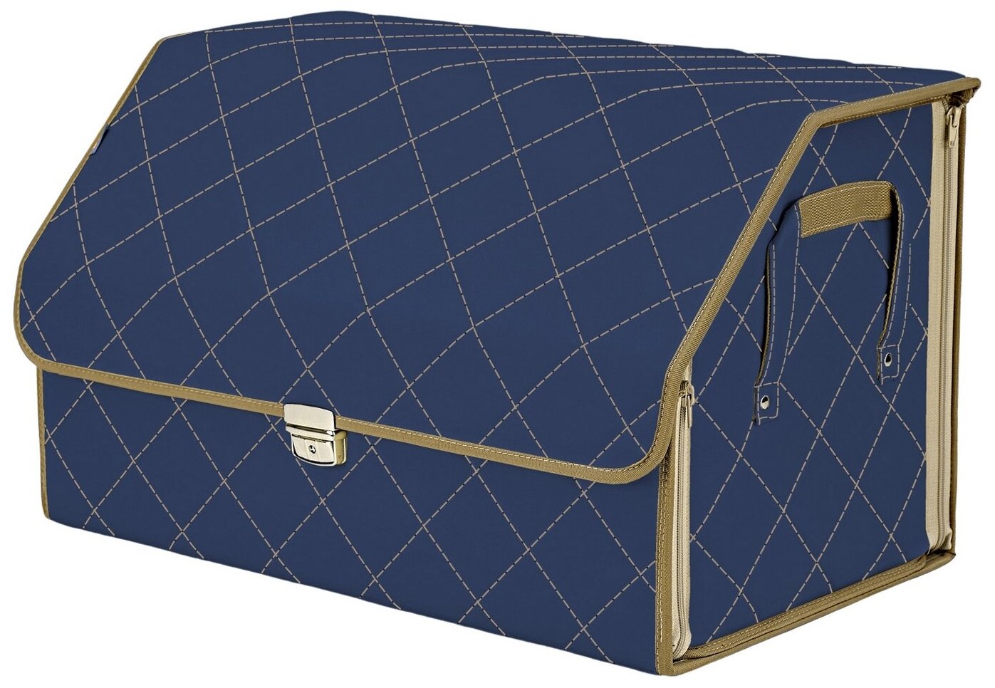 Органайзер-саквояж в багажник "Союз Премиум" (размер XL). Цвет: синий с бежевой прострочкой Ромб.