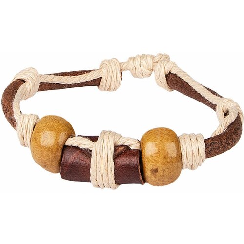 Фенечка / Street Soul / FN0040-01 Две деревянные бусинки и узелки на шнурке / коричневый