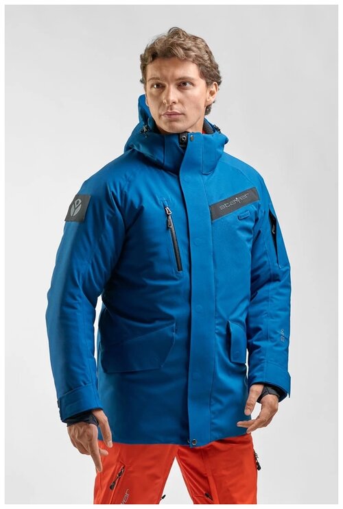 Куртка STAYER, средней длины, силуэт прямой, карманы, несъемный капюшон, размер 50, синий