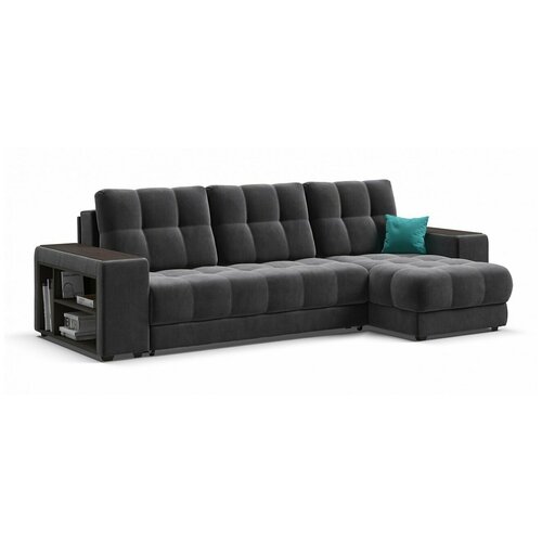 Угловой диван-кровать BOSS 2.0 XL с ящиком для хранения и полками, еврокнижка, велюр Monolit серый, 285х156х96 см