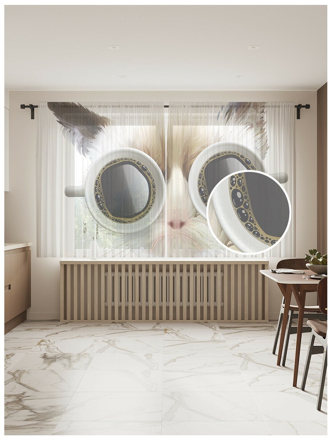 Тюль для кухни и спальни JoyArty "Доброе утро", 2 полотна со шторной лентой шириной по 145 см, высота 180 см. - фотография № 1