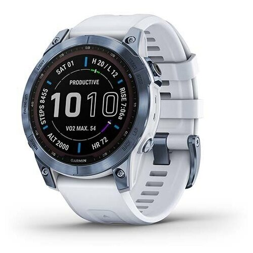 Garmin Fenix 7 Sapphire Solar титановый синий минерал DLC с белым ремешком белый