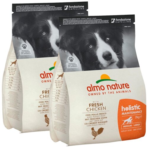 ALMO NATURE ADULT DOG MEDIUM & CHICKEN для взрослых собак средних пород с курицей (2 + 2 кг) almo nature daily menu adult dog bio pate chicken