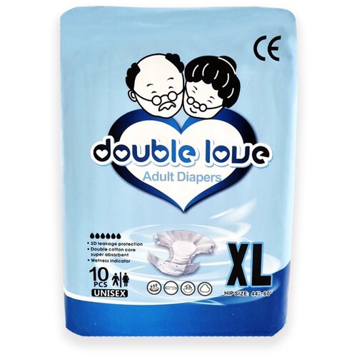 Подгузники впитывающие для взрослых Double love размер XL (обхват 112-152 см)/10 шт.