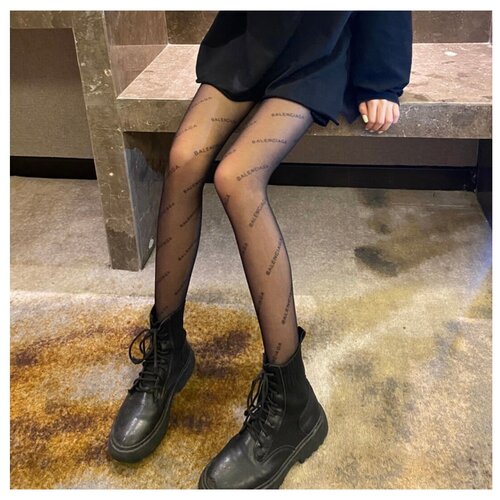 Стильные колготки Balenciaca женские 40 ден с рисунком черные принт надписью 50 ден / бесшовные колготки