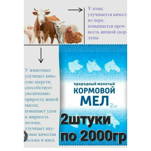 Мел кормовой 2шт по 2000гр для кур и другой домашней птицы