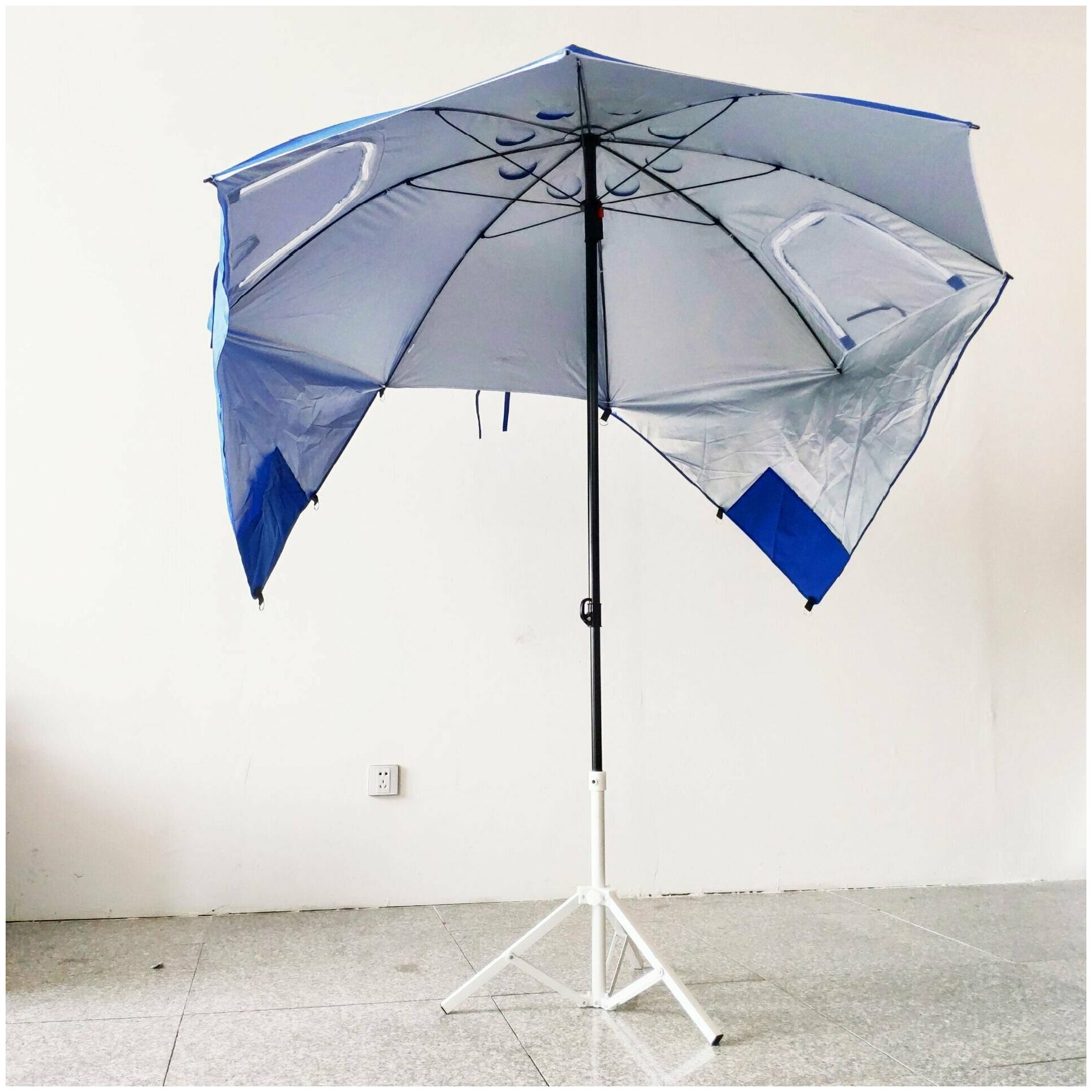 Большой пляжный зонт от солнца с окошками и карманами LUXLINE зонт для рыбалки зонт палатка складной пляжный зонт синий - фотография № 11