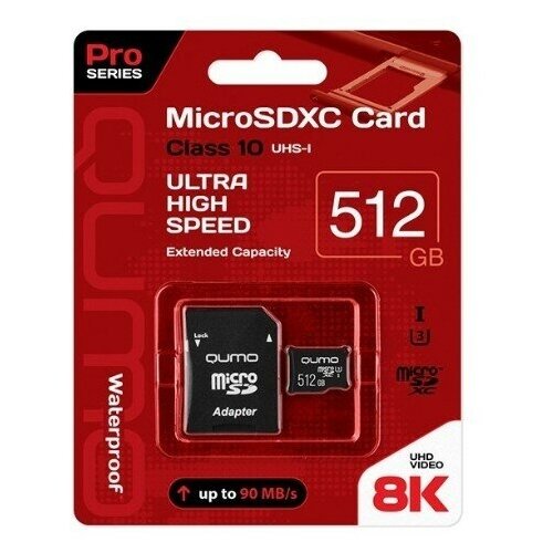 Micro SecureDigital 512Gb Qumo QM512GMICSDXC10U3 MicroSDXC Class 10 Uhs-i, SD adapter .