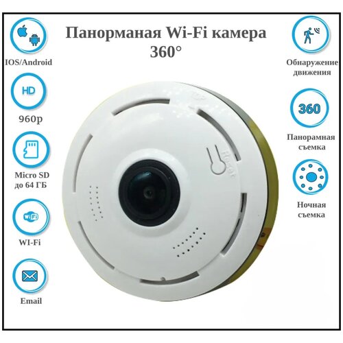 Панорамная потолочная камера видеонаблюдения 2Мп Беспроводная WiFi камера с датчиком движения Радионяня Видеоняня 299000₽