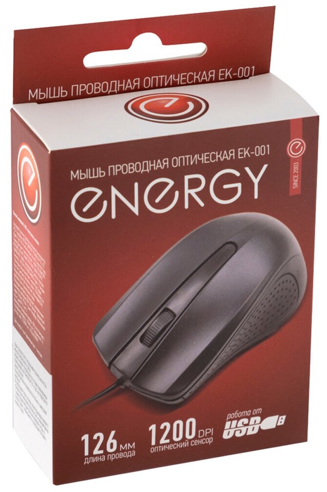 Мышь проводная оптическая Energy EK-001 цвет - черный