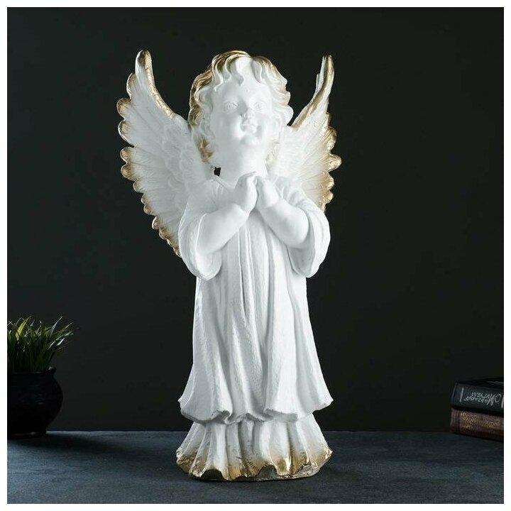 Фигура Ангел молящийся большой белое золото 53х30х20см