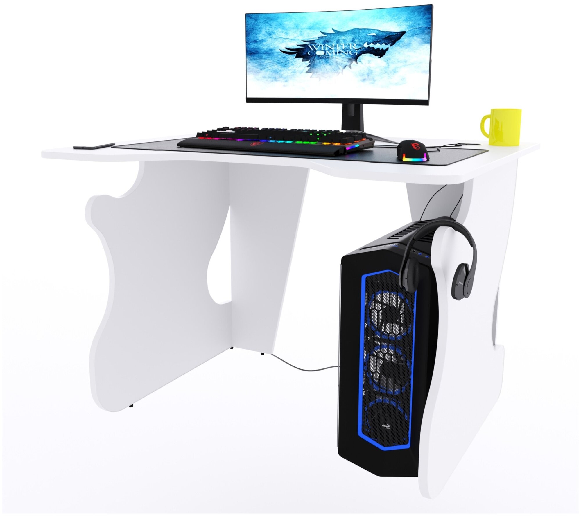 Игровой компьютерный стол "Даги", 100x80x75 см, полностью белый