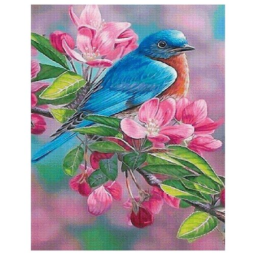 Алмазная вышивка New World «Синяя птичка на цветущей вишне»