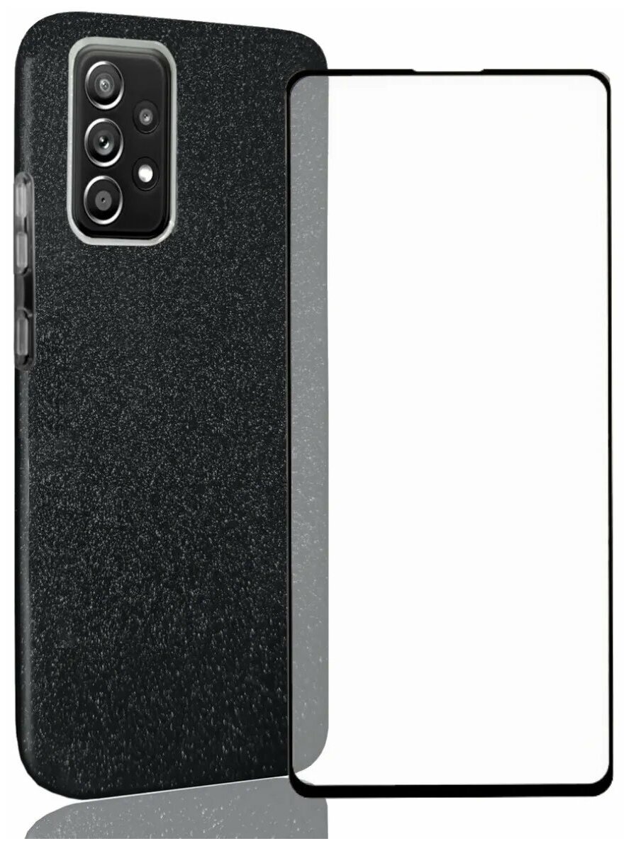 Комплект: Блестящий силиконовый чехол (черный)+ защитное стекло для Samsung Galaxy A72