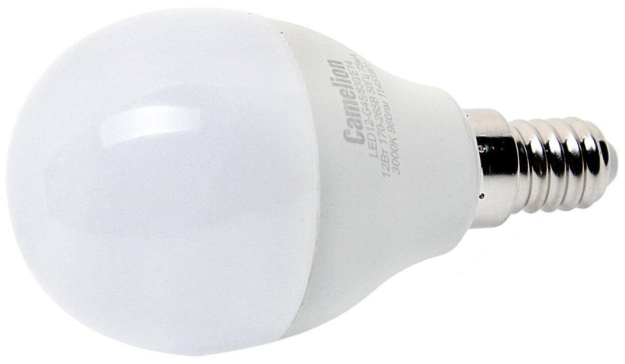 Лампа светодиодная E14 G45 6.5W (12W) 220V теплый CAMELION LED12-G45/830/E14