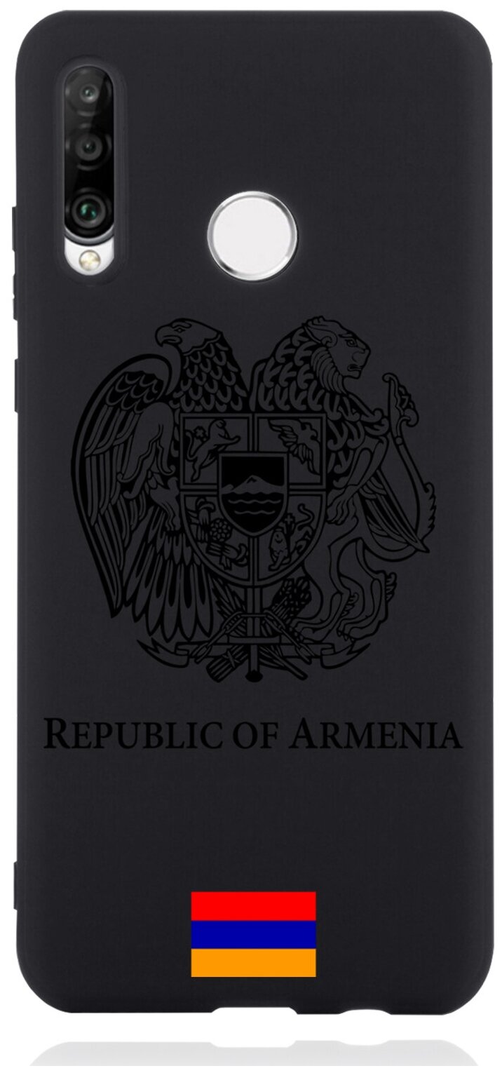 Черный силиконовый чехол для Huawei P30 Lite Черный лаковый Герб Армении