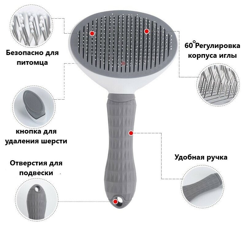 Расческа для животных. Щетка для вычесывания шерсти (пуходерка).Чесалка для животных. Дешеддер для собак и кошек. - фотография № 7