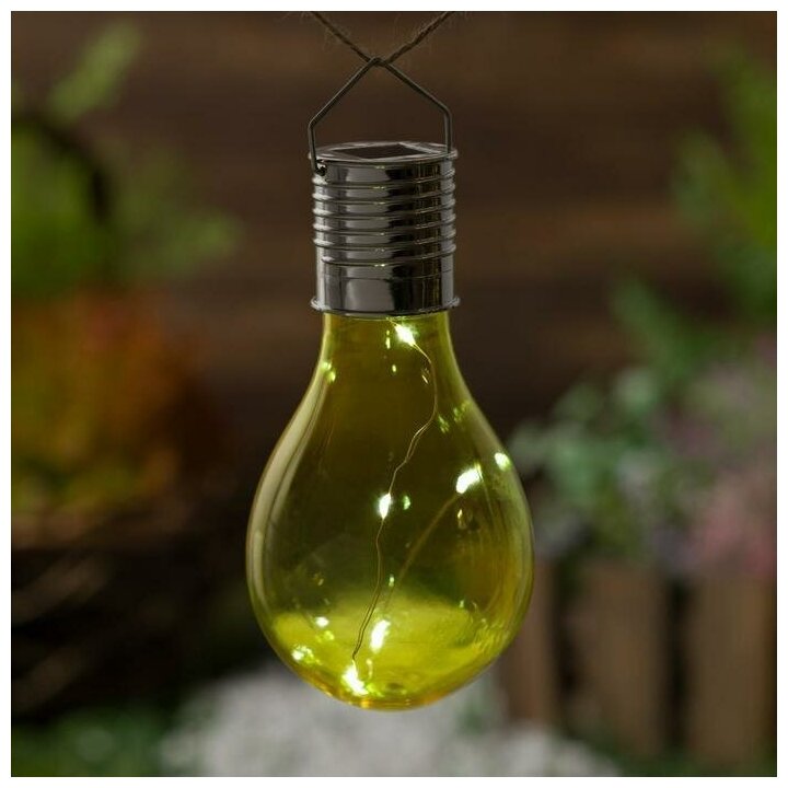Фонарь садовый на солн, бат, "Лампочка Желтая" 3,7 x 15 см, 5 LED, пластик, белый