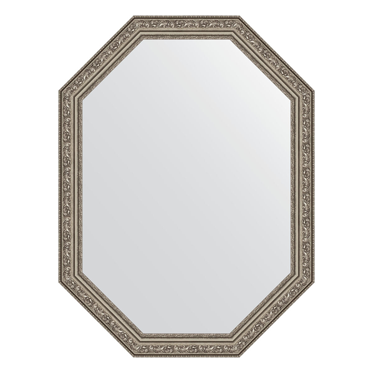 Зеркало настенное Polygon EVOFORM в багетной раме виньетка состаренное серебро, 60х80 см, для гостиной, прихожей, спальни и ванной комнаты, BY 7027