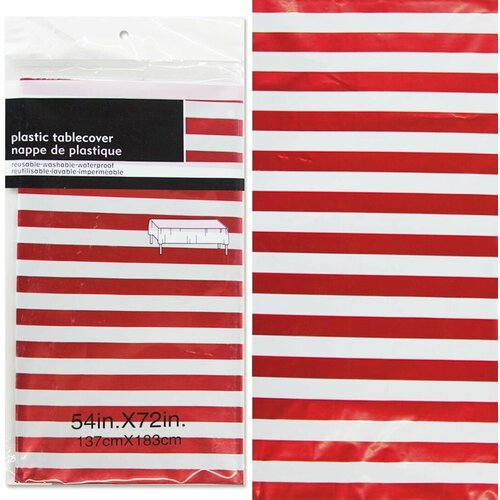 Скатерть одноразовая/Скатерть праздничная, Полосы Люкс, Красный, Металлик, 137*183 см, 1 шт.