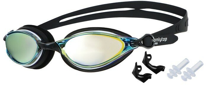 Очки для плавания ONLYTOP набор съемных перемычек взрослые, UV защита, черные (5127)