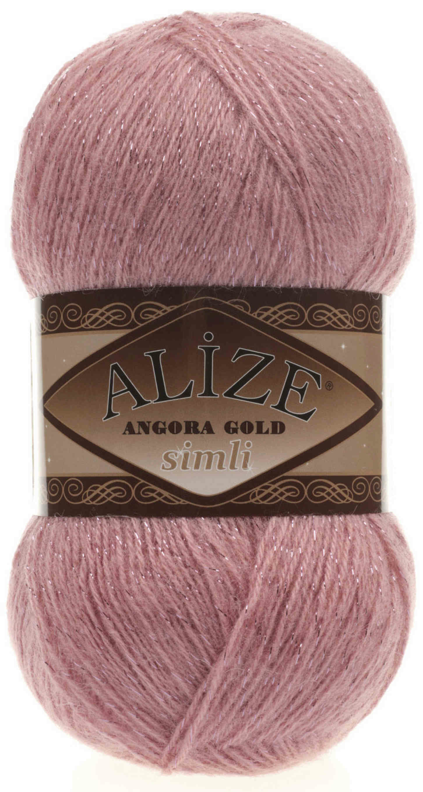 Пряжа Alize Angora Gold simli темная пудра (144), 75%акрил/20%шерсть/5%метанит, 500м, 100г, 3шт