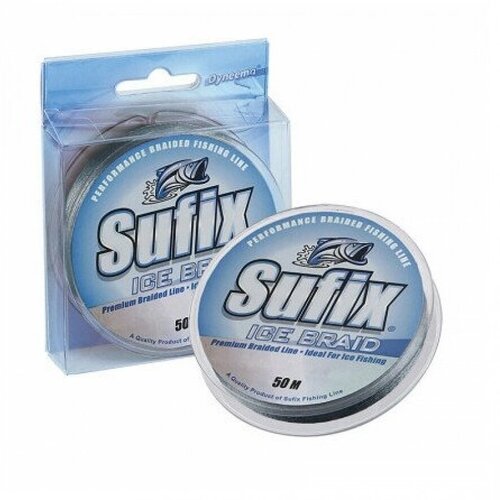 фото Rapala леска плетеная (шнур) зимняя серая sufix ice braid (ds1he0084b7a56 (50 м 0,06мм) )