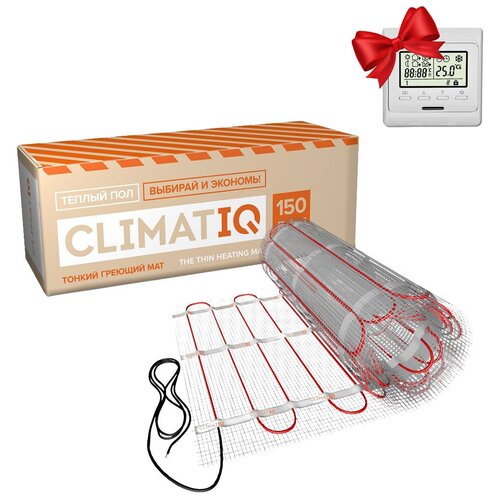 Самоклеющийся пол в стяжку/плиточный клей греющий мат CLIMATIQ 8м² в подарок Программируемый Терморегулятор!