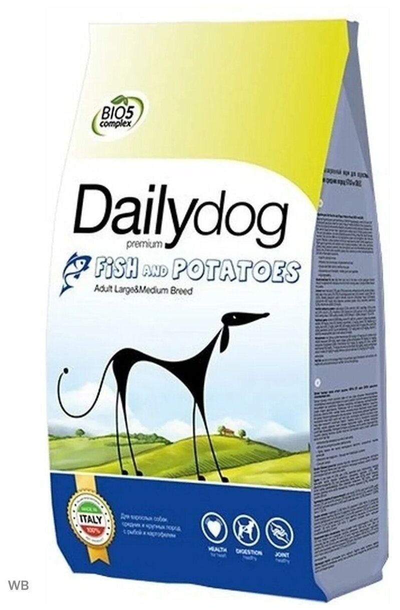 Сухой корм Dailydog Adult Medium and Large Fish Potatoes для взрослых собак средних и крупных пород с рыбой и картофелем - 3 кг