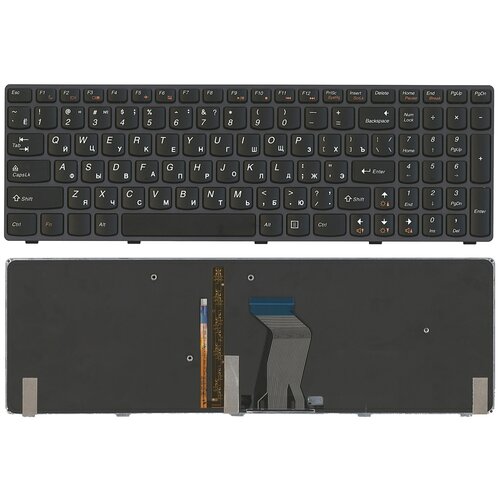 Клавиатура для ноутбука Lenovo IdeaPad Y580 черная с черной рамкой и подсветкой 2387₽