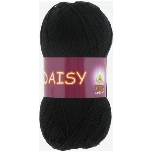 Пряжа VITA cotton Daisy Vita, черный - 4402, 100% мерсеризованный хлопок, 5 мотков, 50 г., 295 м.