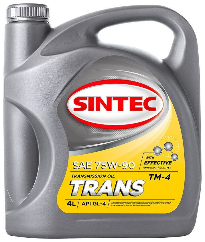 Масло трансмиссионное sintec trans тм4 sae 75w-90 api gl-4 полусинтетика 4л 900360