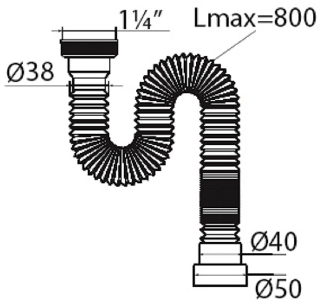 Сифон гофрированный без выпуска "мини Элит" стандарт L800 мм (1?" - ?40/50), VIRPLAST 30986264 - фотография № 2