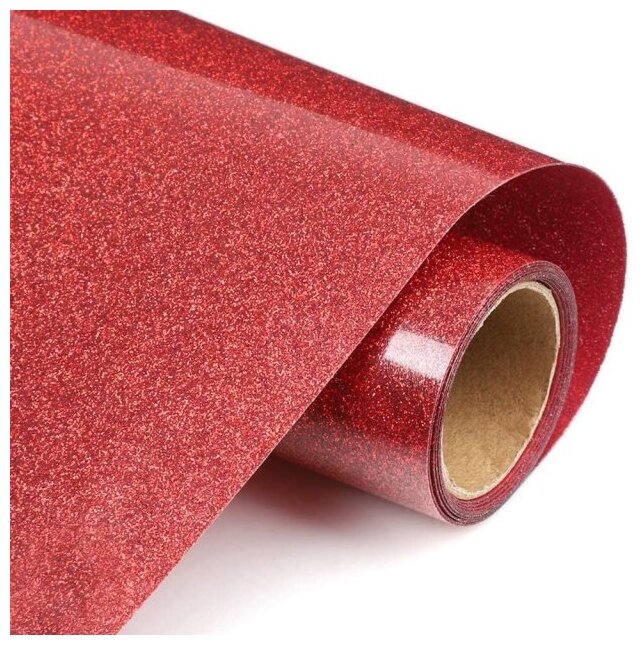 Термотрансферная плёнка с глиттером цвет Красный размер 25х50см продается в рулоне.