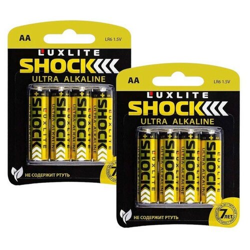 Батарейки щелочные / алкалиновые/ Luxlite SHOCK GOLD, тип АА 1,5V 4 шт. Набор-2 блистера, 8 шт.