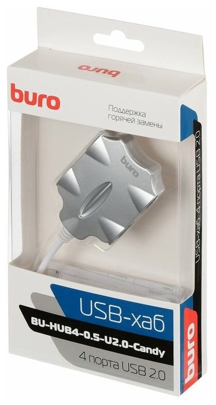 Разветвитель USB Buro Candy 4 порта USB 2.0, белый BU-HUB4-0.5-U2.0-CANDY - 1 шт.