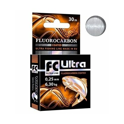 leska aqua fc ultra fluorocarbon coated 014mm 30m Зимняя леска для рыбалки Aqua FC Ultra, 0,25 мм, 30 метров, 1 штука