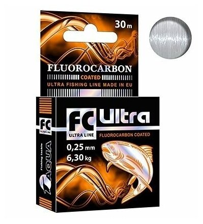 Леска зимняя для рыбалки AQUA FC ULTRA Fluorocarbon Coated 0,25mm 30m, 1 штука