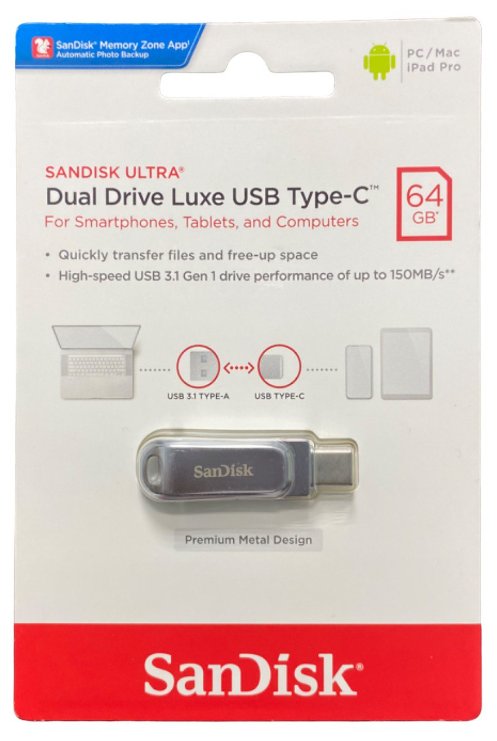 USB флешка Sandisk 64Gb Ultra Dual Drive Luxe USB 3.1 gen 1/ USB Type-C 150 Mb/s
