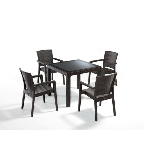 Стол кухонный обеденный со стульями мебель для сада комплект - Стол + стул ZENIT SET BROWN