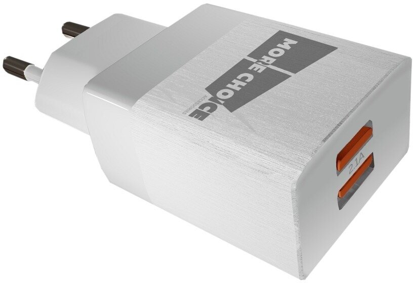 Сетевое зарядное устройство 2USB 2.1A в комплекте с дата-кабелем Type-C More choice NC24a White