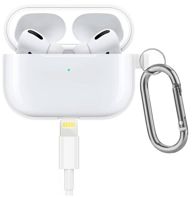 Чехол на беспроводные наушники Apple AirPods 3 (эйр подс 3 поколения) силиконовый с карабином InnoZone Hang Case Белый AP3-20C-M/K-01