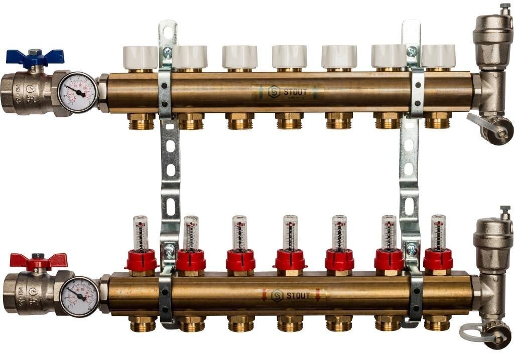 SMB 0473 000007 STOUT Распределительный коллектор из латуни с расходомерами 7 вых.