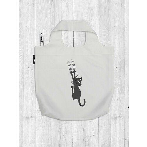 фото Сумка авоська joyarty повседневная, полиэстер, складная, белый, черный