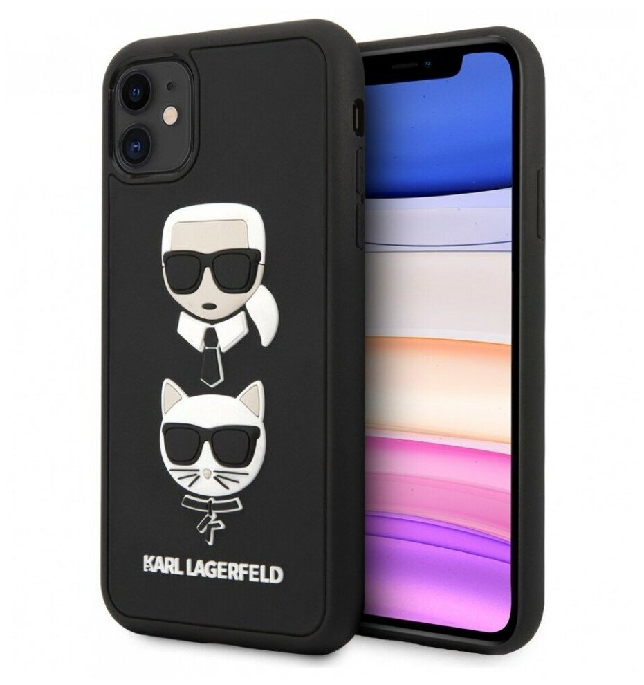 Lagerfeld для iPhone 11 чехол 3D Rubber Karl and Choupette Hard Black