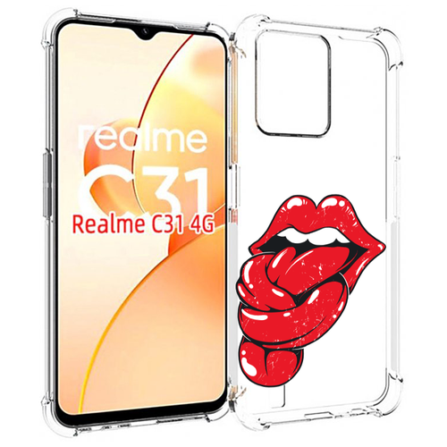 Чехол MyPads яркие губы с языком для OPPO Realme C31 задняя-панель-накладка-бампер