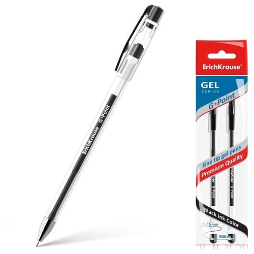 Ручка гелевая ErichKrause G-Point, цвет чернил черный (в пакете по 2 шт.) ручка гелевая erichkrause g point цвет чернил синий черный красный в пакете по 3 шт